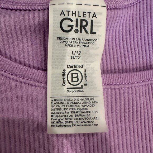ATHLETA GIRLS LARGE 12 ATHLETIC TOP SHIRT PURPLE - Picture 5 of 7